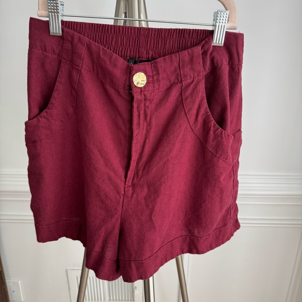 House of Harlow 1960 Linen Blend Burgundy High Waist Shorts Size Small